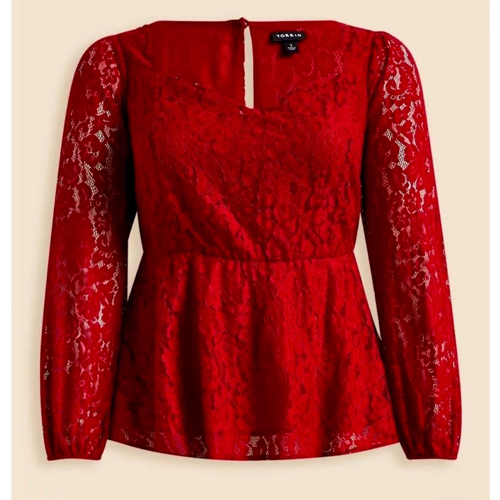 TORRID Peplum Lace Puff Long Sleeve Top Red Plus Size 2X NWT